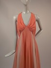 Vintage 1970   s Sheer 2 Tone Poly Chiffon Dress W Fluttering Overlay  
