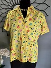 Vintage Collared Top Floral Polyester Button Front 1960s 1970s Hippy Mod M