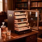 Glencreag Cigar Humidor Cabinet For 250 Cigars  Auto Led  Rich Brownish Red
