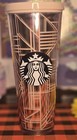 Starbucks 2017 Venti Cold Cup Tumbler Rose Gold Pink With Lid No Straw Geometric