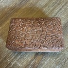 Vintage Hand Carved Wooden Trick Puzzle Box Secret Lock Blue Velvet Interior 8 