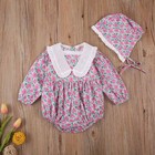 Newborn Infant Baby Girl Kids Floral Romper Jumpsuit Bodysuit Hat Clothes Outfit