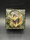 Vtg Russian Hand Painted Hinged Black Lacquer Wooden Double Deck Trinket Box