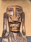 Vintage Hand Carved Dark Wood 9 5  Tiki Statue Idol God Hawaii Luau Bar Decor  t