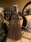 Primitive folk Art handmade wool Rug Hooking fall Pumpkin On Antique Whisk Broom