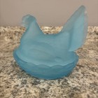 Rare Vintage Lg Wright Ice Blue Satin Glass 7    Large -hen On Nest-