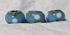 New Set Of 3 Pandora Murano Bead - Light Blue W  White   Green Polka Dots - Too