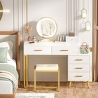 Vanity Desk Makeup Table With Mirror Lights 6 Storage Drawers  Cushioned Stool
