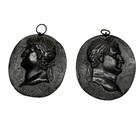 2 Antique Cast Lead Roman Emperor Plaques     Nero   Vespasian     19th C - Coin