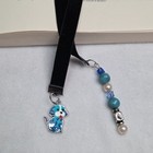 Handmade Black Velvet Ribbon Blue Beaded Bookmark Dog Charm Book Mark Gift