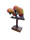Double Parrot On A Base Hand Carved Wood Tropical Sculpture Bird Decor Tiki Bar