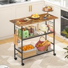 Rolling Kitchen Island Cart With 3 Shelves  6 Hooks  Lockable Wheels  Microwave