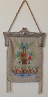 Antique Handcrafted Glass Micro Bead Purse W silver Plate Repouss   Frame Accent