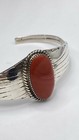 Native American Sterling Silver Signed Jc Coral Stone Cuff Bracelet