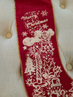 Vtg 1950s Christmas Stocking Red Felt Flannel Printed Santa Candle Trees 21 