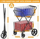 2-tier Collapsible Shopping Cart For Groceries  400lbs Heavy Duty Grocery Cart W