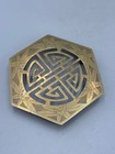 Antique Chinese Brass Hexagonal Trivet Plate   Openwork Longevity Symbol
