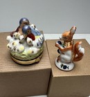 Rare Vtg Porcelain Perfume Bottle Squirrel And Trinket Box Birds Nest Mma Museum