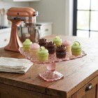 Vintage L e  Smith Pink Glass Rose   Trellis Square Pedestal Cake Stand - 7 75 