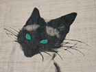 Vintage Siamese Cat Kitten Green Eyes On Fabric Wood Framed Wall Art