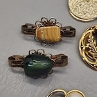 Vintage Scarf Clip Lot Of 8 Shoe Clips Gold Tone Round Filigree Stone Germany