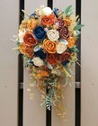 Burnt Orange Navy Bridal Bouquet Fall Colors Wedding Flowers Sola Wood Cascade