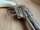 Vintage Western Cap Gun Revolver Chrome Toy Cowboy Pistol W  Ivory Grip Roll Cap