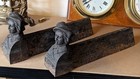 Antique Victorian Cast Iron Fire Dogs Cavalier   Musketeer Busts