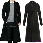 Mens Full Length Single Breasted Wool Blend Long Trench Coats Military Jackets