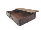 Vintage Korean Or Chinese Wooden Hinged Top Chest Paper Lined 17 5  X 11 75 