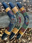 3 Vintage Hand  Painted Australian Aboriginal Wood Boomerangs Turtle Gekko Fish
