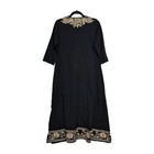 Roller Rabbit Embroidery Maxi Dress Xs Black Gold 3 4 Sleeve Pocket Slits Kaftan