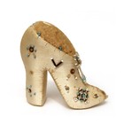 Fabric Shoe Pin Cushion Beaded W  Velvet Antique Folk Art Native American Whimsy