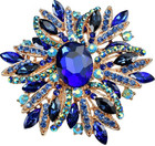 Vintage Style Large Sparkly Purple Flower Brooch Pin With Gemstones