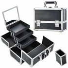  Makeup Train Case Makeup Case 3-tray Cosmetic Box With Mirror  Classy Black