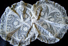 Antique Bow Late  19c Work H Embroidery With  Val Lace Embellishment French