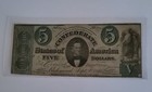  ras  T-33  5 Confederate Civil War Note Currency Bill 1861 Money Green   Black 