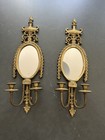 Vintage Set Brass Oval Mirror Candle Sconces Hollywood Regency 23    Ornate Pair