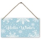 Hello Winter Snowflake Decorations Printed Rustic Wood Plaque Sign  Light Blue