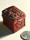 Antique Chinese Carved Red Lacquer Box 1-5 8    Long X 1-3 8   wide 1 5    Tall Signed