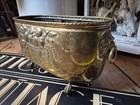 Antique Old Arts And Crafts Nouveau Brass Planter Lion Handles 