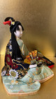 Vintage Japanese Kimekomi Doll Kimono Geisha Maiko Fan Seated