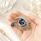 Silver Tone Eye Brooch Blue Crystal Rhinestone Tear Drop Evil Eye Pin Jewelry