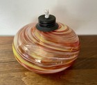 Tabletop Blown Glass Oil Lamp Red Yellow Swirls Indoor-outdoor Citronella Heavy