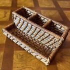 Vintage Woven Brown Wicker Rattan Rectangle 4-section Petite Storage Basket