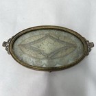 Antique Brass Vanity Tray Gold Lace Insert Glass Oval Handles Footed Apollo