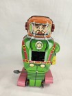 Vintage Japan Wind-up Tin Space Man Robot Toy  yoneya  Green Metal 