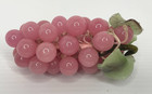 Vintage Mcm Rose Quartz Grape Cluster Jade Leaves 6 Inch Bunch
