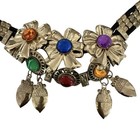 Vintage 90s Gold Tone Bejewelled Statement Belt 35    Multicolour Gemstone Floral
