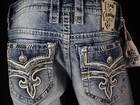  220 Mens Rock Revival Jeans  scion  Leather Inserts Slim Straight 31 X 31